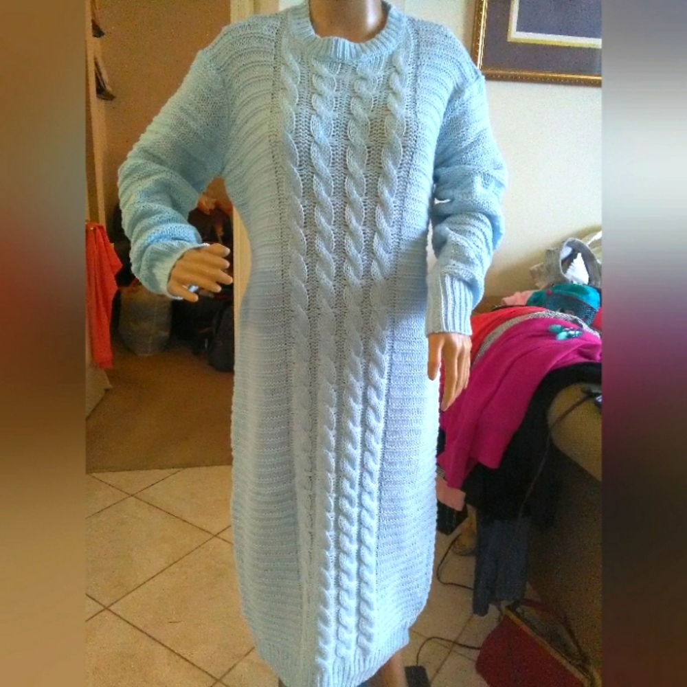 BNWOT SWEATER DRESS KNITTED BABY BLUE SOFT  BEAUTIFUL (LENGTH to ANKLE) MAXI